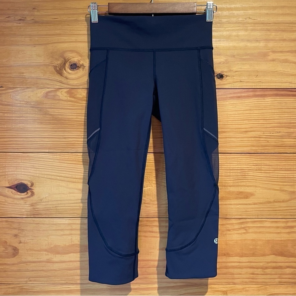 Lululemon Home Stretch Crop 19” Mesh Sheer Leggings Midnight Navy Blue 4 W6AL8S - Picture 1 of 11